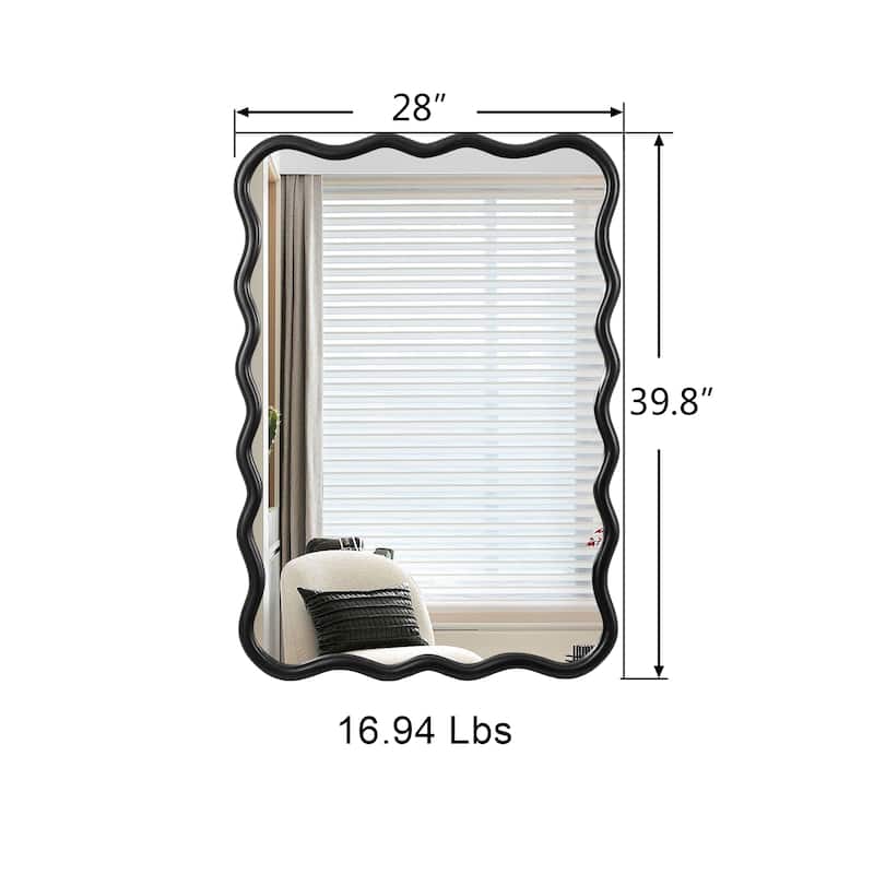 40" x 28" Modern Solid Wood Wavy Rectangle Wall Decor Mirror