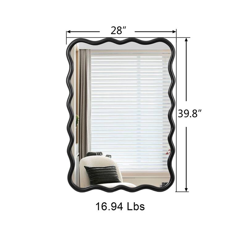 Solid Wood Wavy Rectangle Mirror 40" x 28" Modern Mirror Wall Decor