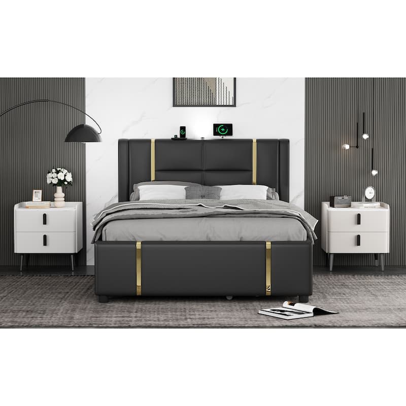 Nightstands Set of 2, Night Stand with 2 Drawers and Marble-Pattern Tabletop, Modern Beside Table for Bedroom