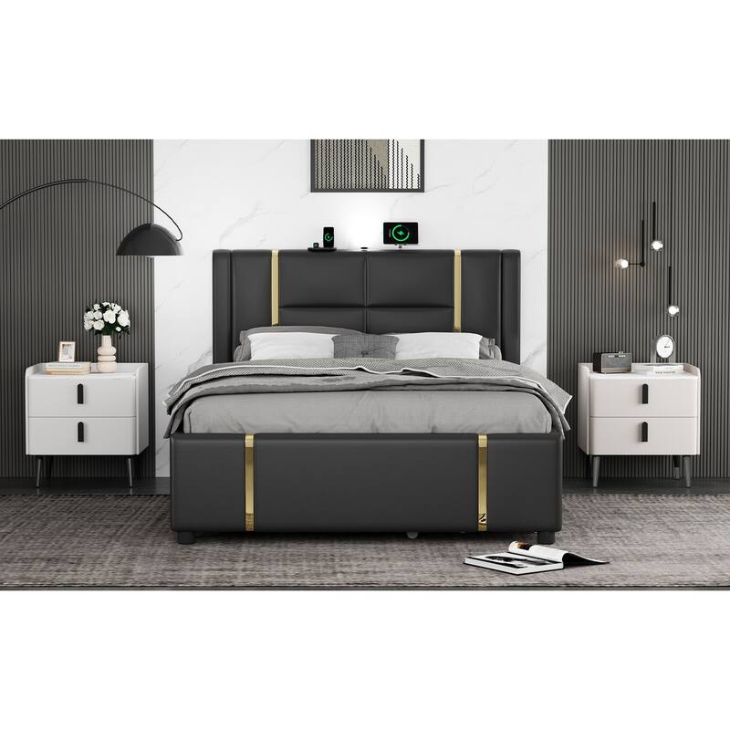 Nightstands Set of 2: 2-Drawer Marble-Pattern Top Modern Bedside/End Table - White