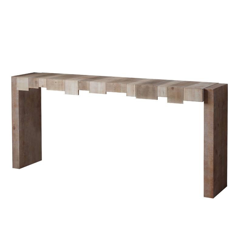 Rustic Wooden Console Table, Entryway Table with Sculpted Block Design, Narrow Sofa Table Accent Table for Hallway