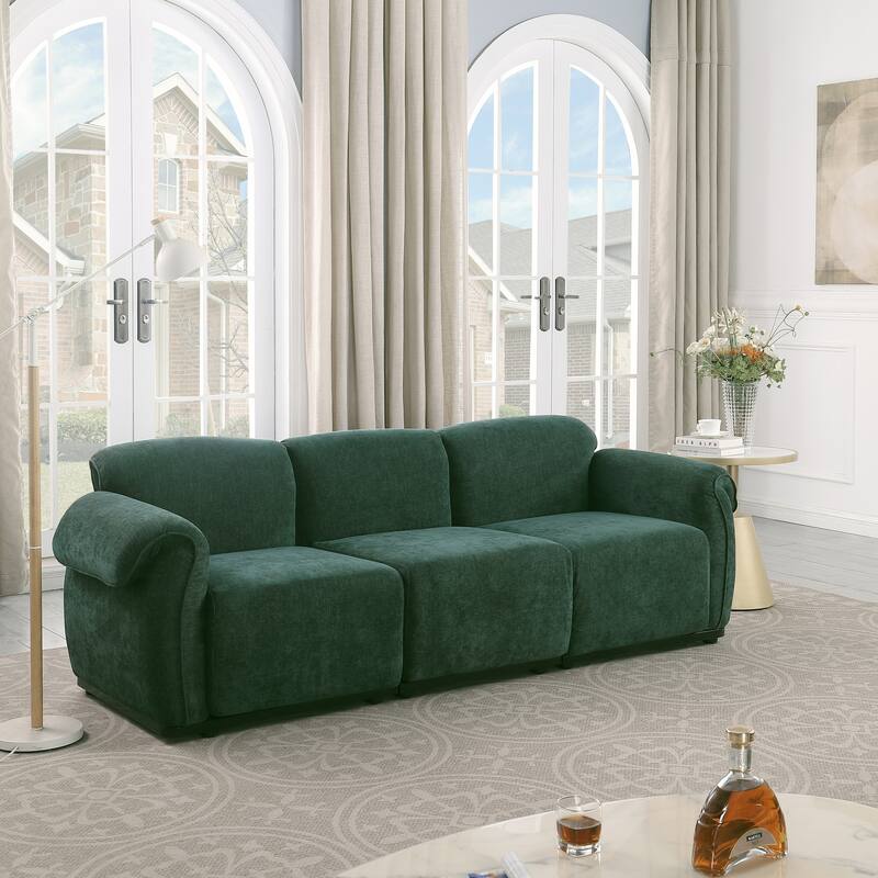 93" 3-Seater Chenille Modular Sofa - Fashionable Sofa with Iron Frame for Living Room, Bedroom - Green