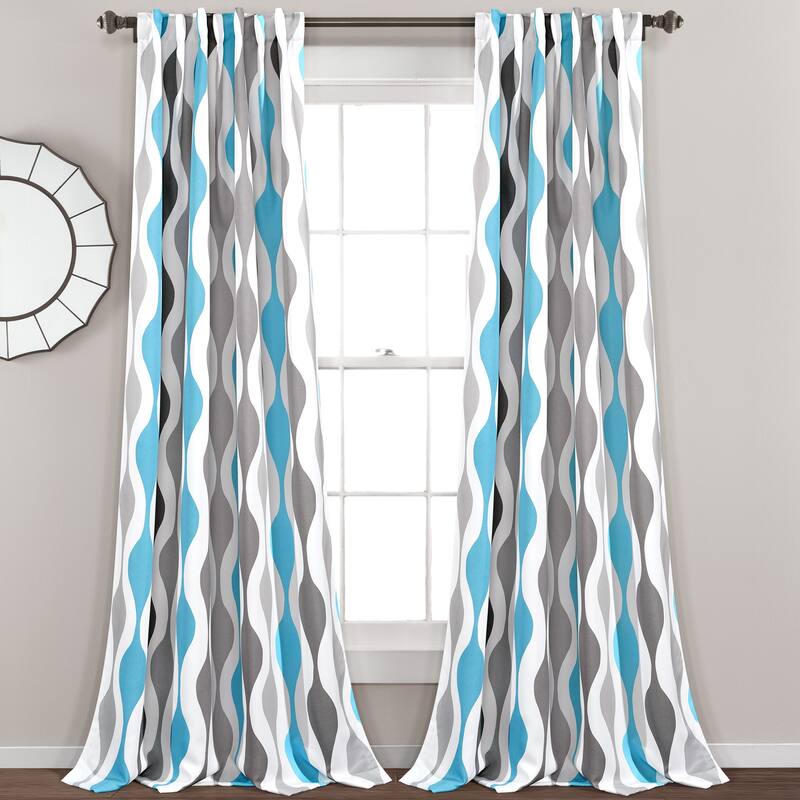 Lush Decor Mid Century Geo Room Darkening Window Curtain Panel Pair - 52"W x 84"L - Blue & Gray
