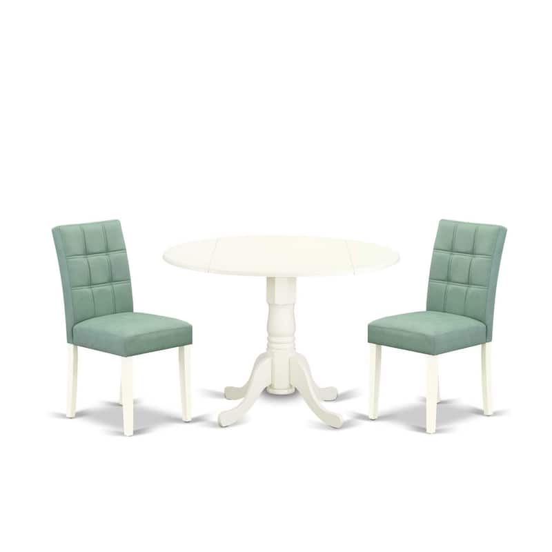 Round Dining Table Set with 2 Chairs - Linen White Kitchen Table & Chair Set