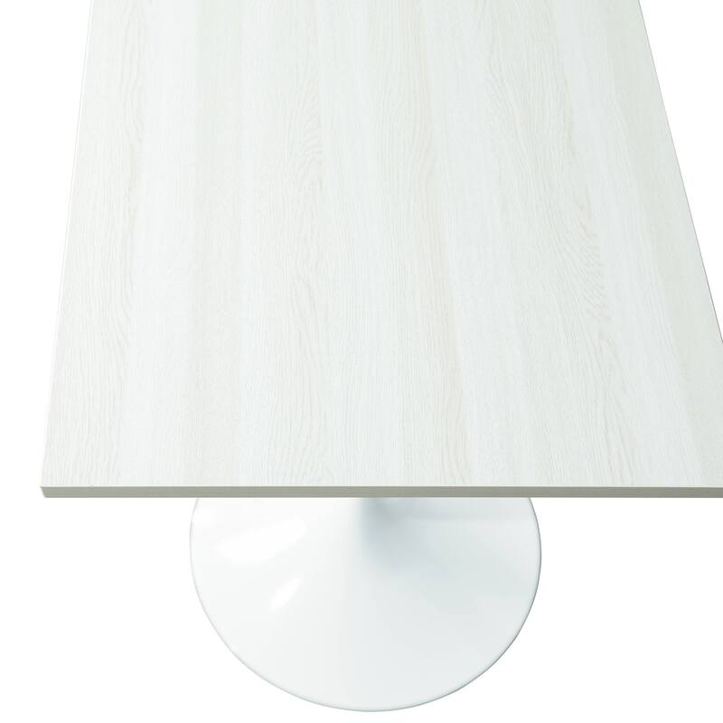 Verve 24 in. Wide Dining Table Square MDF Wood Tabletop in White Stainless Steel Pedestal Base Accent Kitchen Table