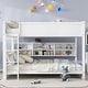 preview thumbnail 2 of 38, Queen Over Queen Size with Underbed Storage Bookcase and Charging Station, Wood Bunk Bed Frame with Panel Guardrails and Ladder