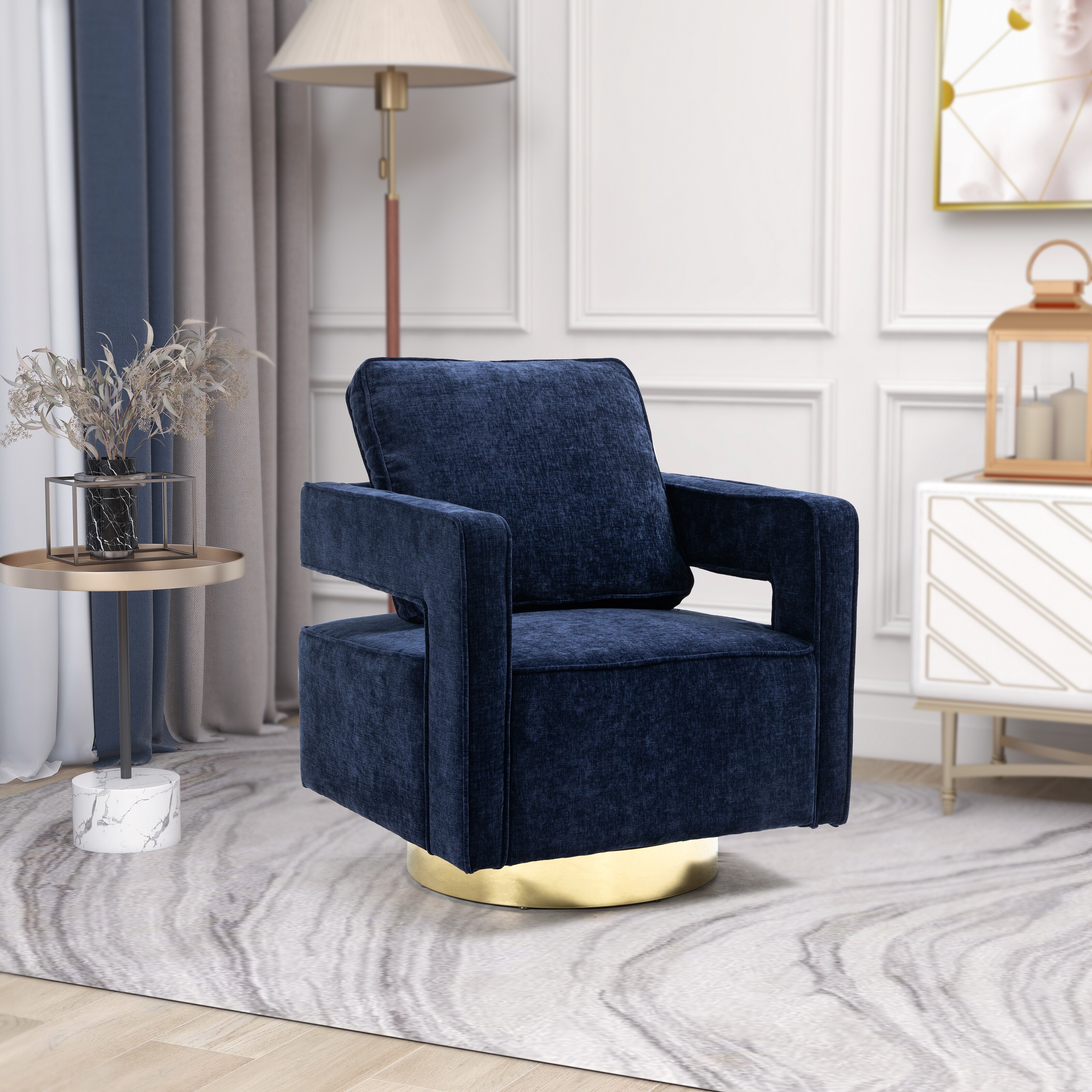 Navy swivel store accent chair