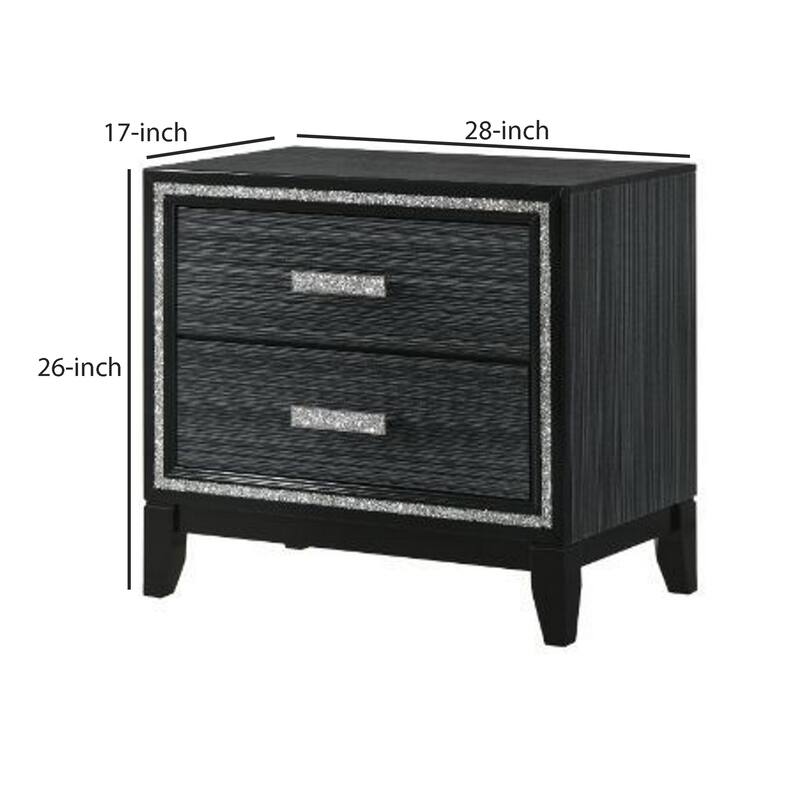 Black 2 Drawer 17 in. W Nightstand with Sturdy Hardware and Ample Storage