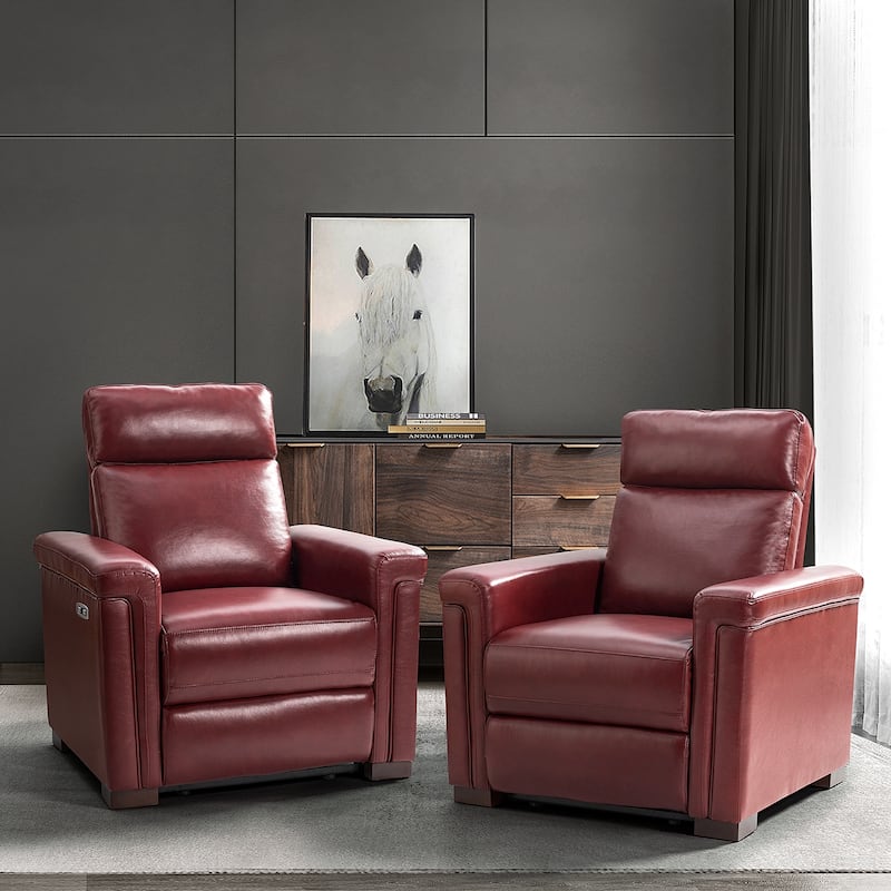 Alicia 34.65" Wide Contemporary Classic Genuine Leather Power Recliner With USB Port, Set of 2