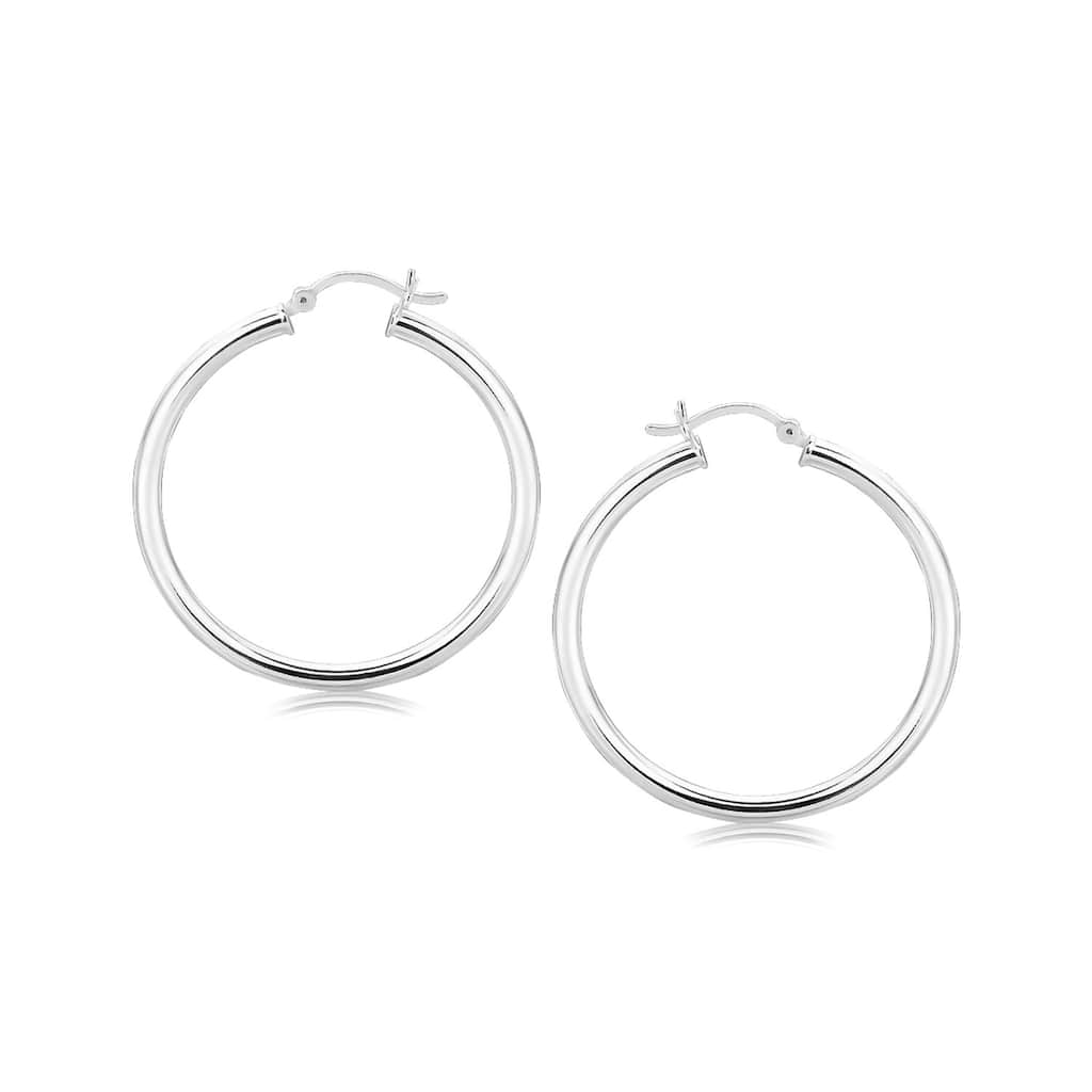 MayaMila Sterling Silver Rhodium Plated Polished Motif Hoop Earrings (35mm)