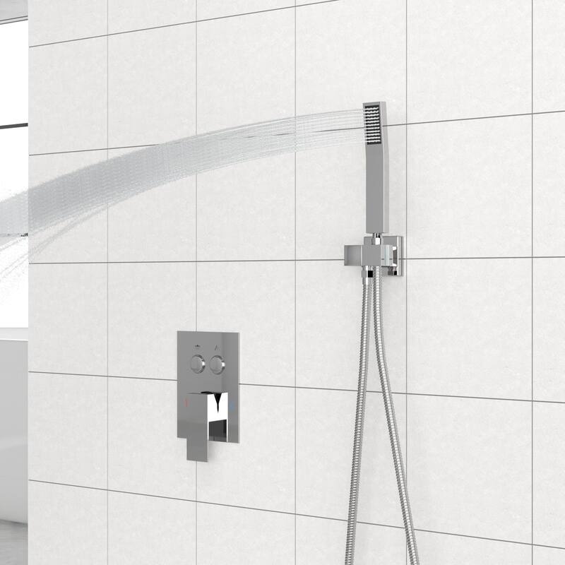 Dual Shower Head - 10 Inch Wall Mounted Square Shower System with Rough-in Valve, Brushed Nickel