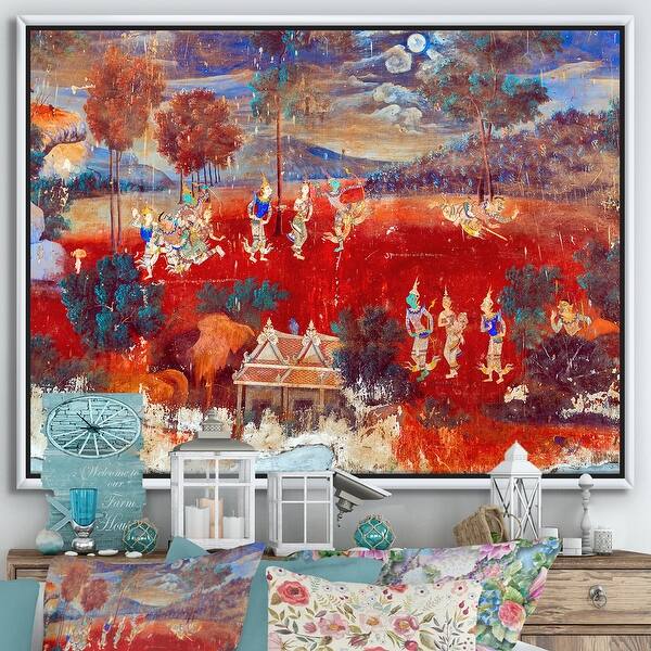slide 2 of 12, Designart 'Painted Mural On Royal PaLace In Colombia' Traditional Framed Canvas Wall Art Print 20 in. wide x 12 in. high - White