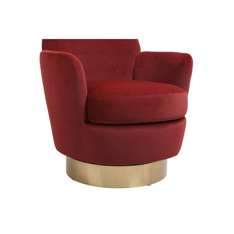 Red Velvet Modern 29.3" Upholstered Swivel Barrel Chair with Gold Stainless Steel Base