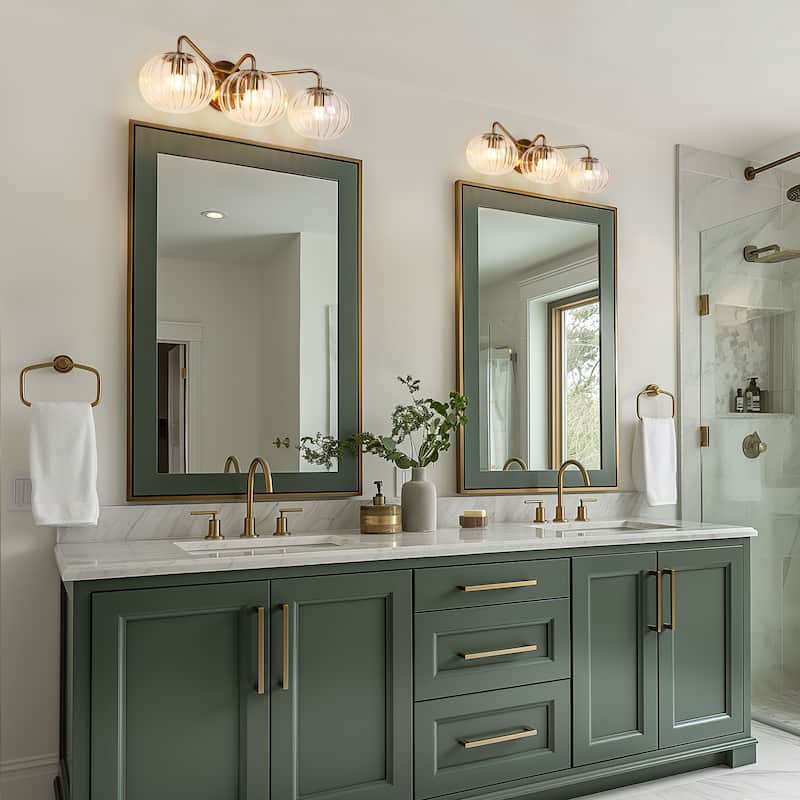 Modern Gold 3-Light Linear Bathroom Vanity Light Globe Glass Wall Sconces - L23.6" x H6.5"