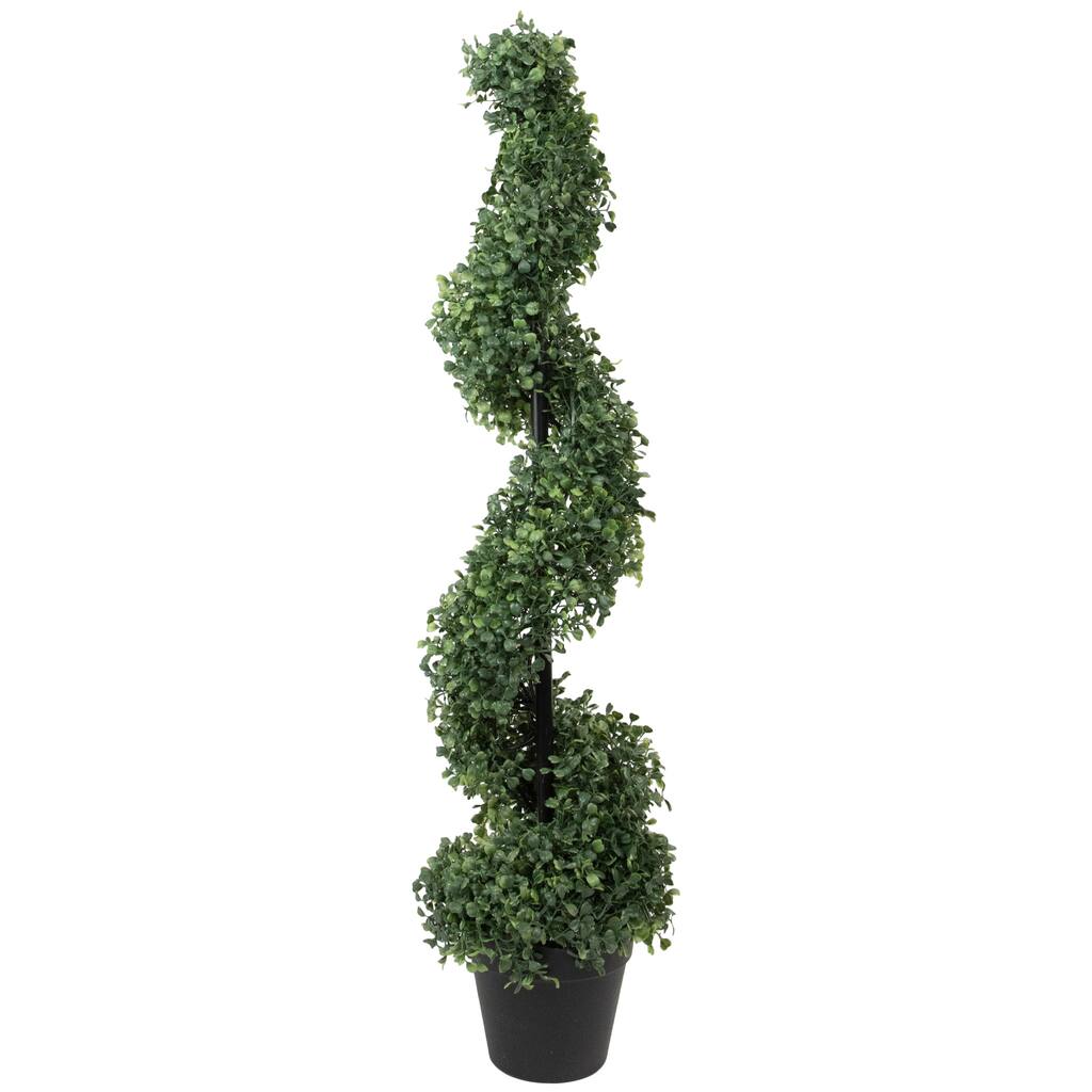 3' Artificial Two-Tone Boxwood Spiral Topiary Tree with Round Pot Unlit - 8