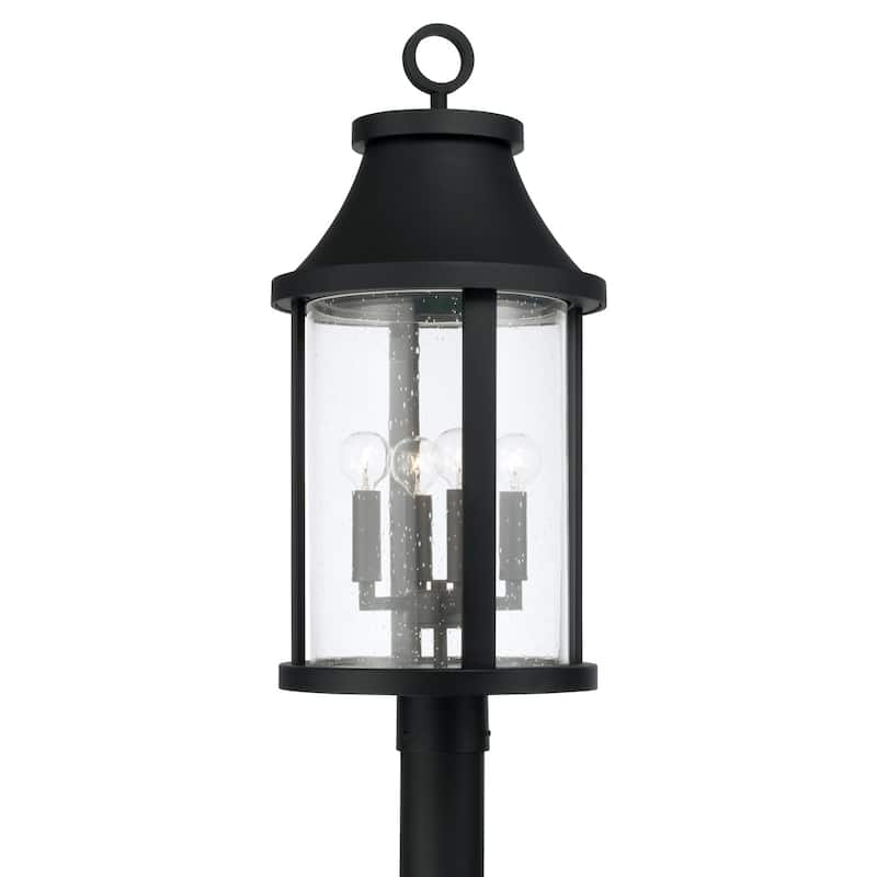 15.50"W x 20.75"H 4-Light Outdoor Cylindrical Post Lantern in Black with Seeded Glass - 12"W x 25.75"H - Black - 12"W x 25.75"H