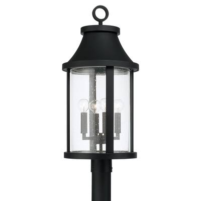 15.50"W x 20.75"H 4-Light Outdoor Cylindrical Post Lantern in Black with Seeded Glass - 12"W x 25.75"H