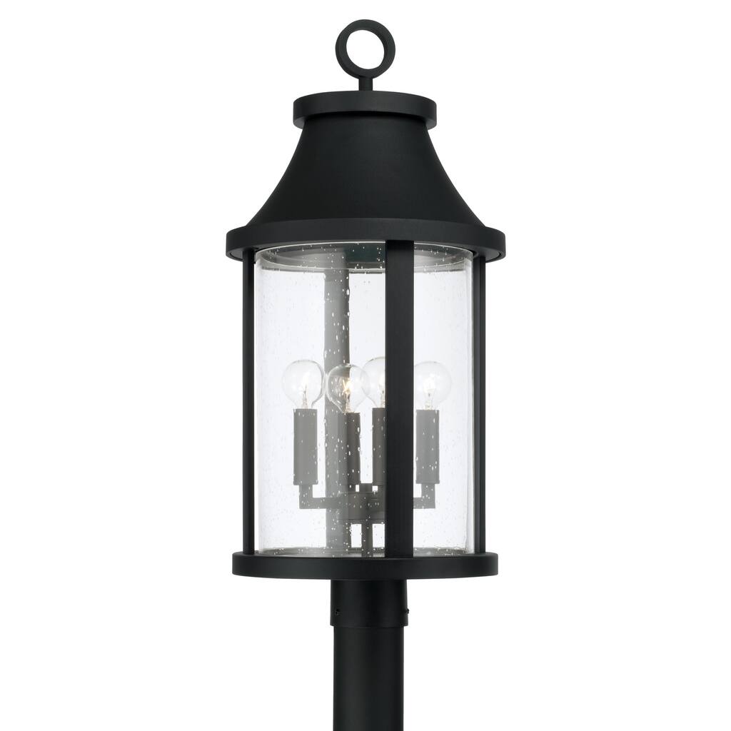 15.50"W x 20.75"H 4-Light Outdoor Cylindrical Post Lantern in Black with Seeded Glass - 12"W x 25.75"H