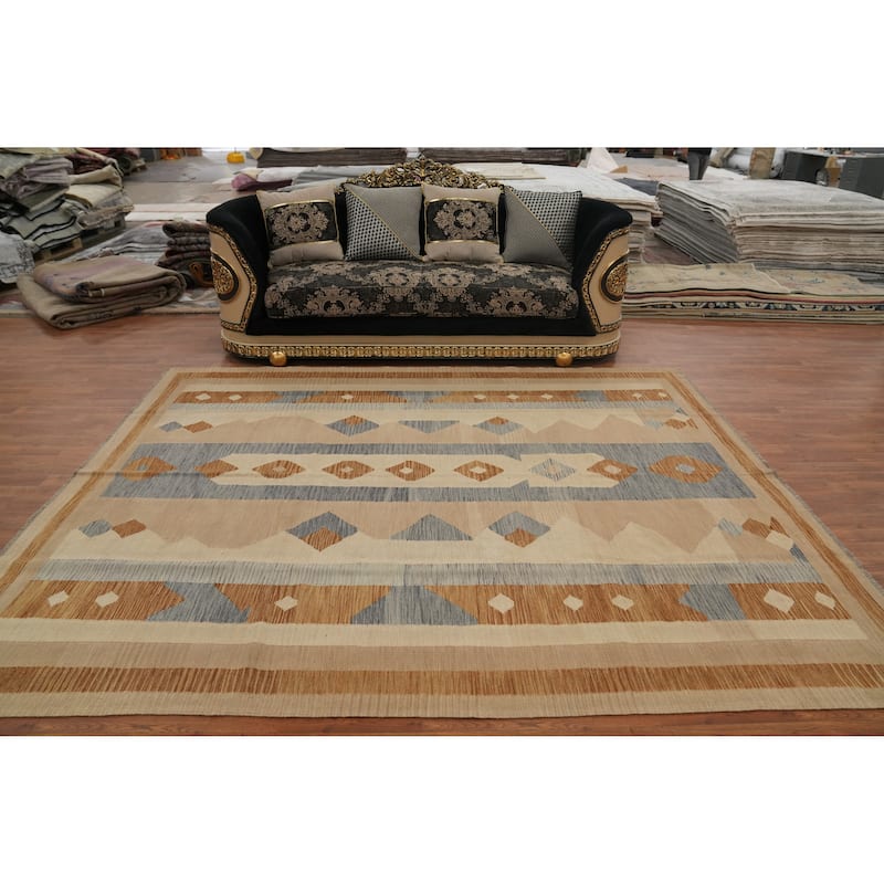 Hand Woven Oriental 100% Wool Carpet Southwestern Tribal Multi-Colored Kilim Area Rug - 9' 10'' X 7' 9''