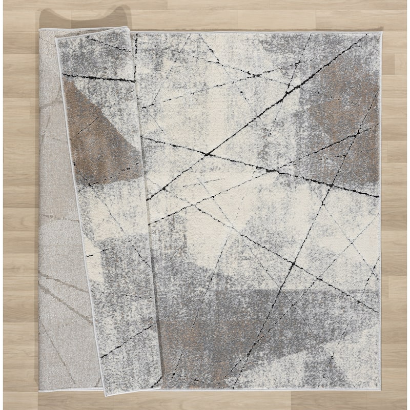 Cascade Collection Geometric Abstract Neutral Area Rug