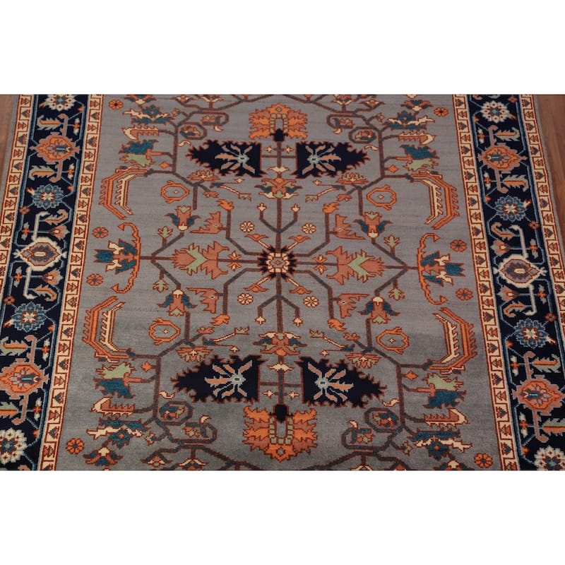 Gray Blue Geometric Kazak Indian Area Rug Handmade Wool Carpet - 7'10"x 9'11"