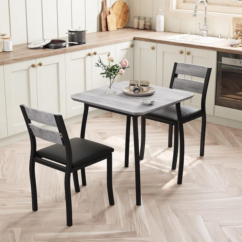 3-Piece Kitchen Small Dining Table Set for Small Spaces, Kitchens & Dining Rooms - Grey