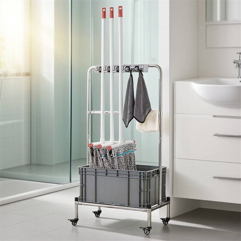 Multi-Function Stainless Steel Mop Bucket Set with Drain Hose and Foldable Hooks - Grey