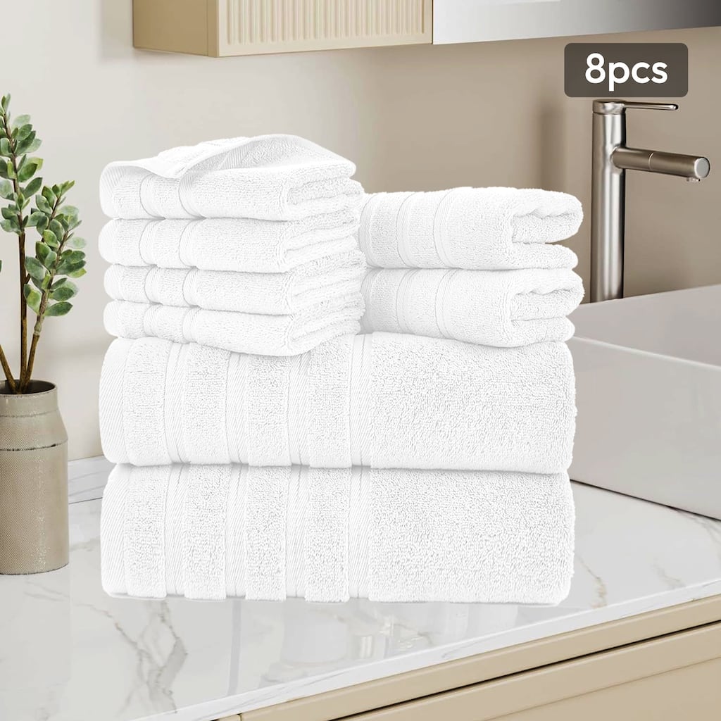8 Piece Cotton Bath Towel Set,Highly Absorbant Towels,2 Bath Towels,2 Hand Towels and 4 Washcloths