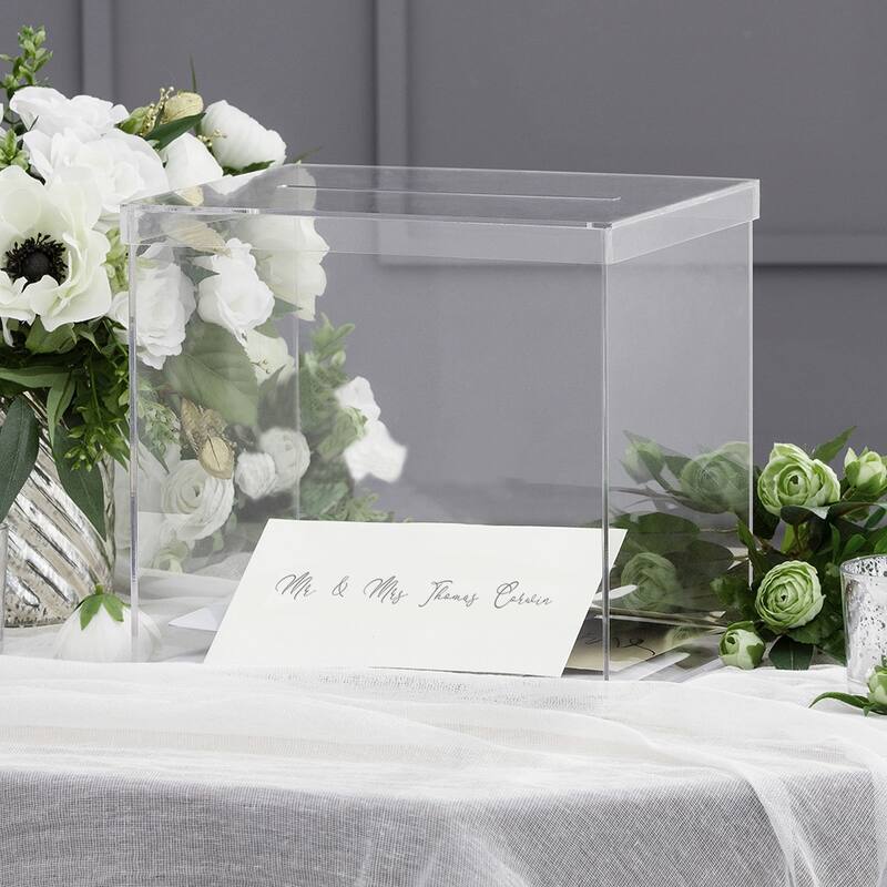 OnDisplay 10" Luxe Acrylic Clear Wedding Card Box w/Lid - Lucite Gift/Money Box
