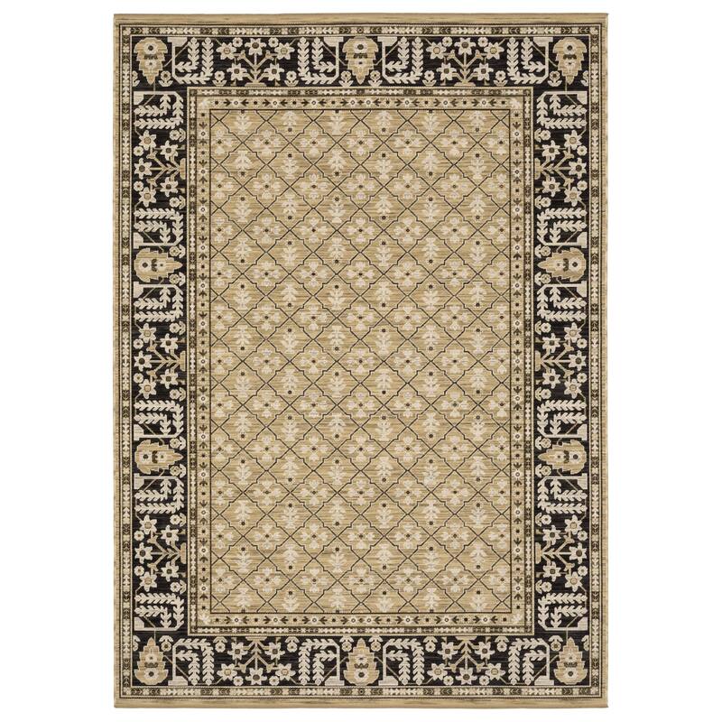 Adelaide Vintage Traditional Tan/ Charcoal Wool Blend Area Rug - 9'10" x 12'10"