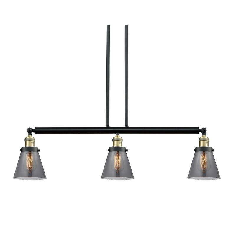 Innovations Lighting Small Cone 3 Light 39" Wide Linear Chandelier - Black / Antique Brass / Smoked