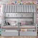 preview thumbnail 1 of 16, Twin House Platform Beds with Drawers, Side-by-Side Grey
