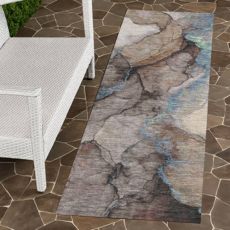 Machine Washable Indoor/ Outdoor Modern Brush Chantille Rug - Taupe - 2'3" x 7'6"