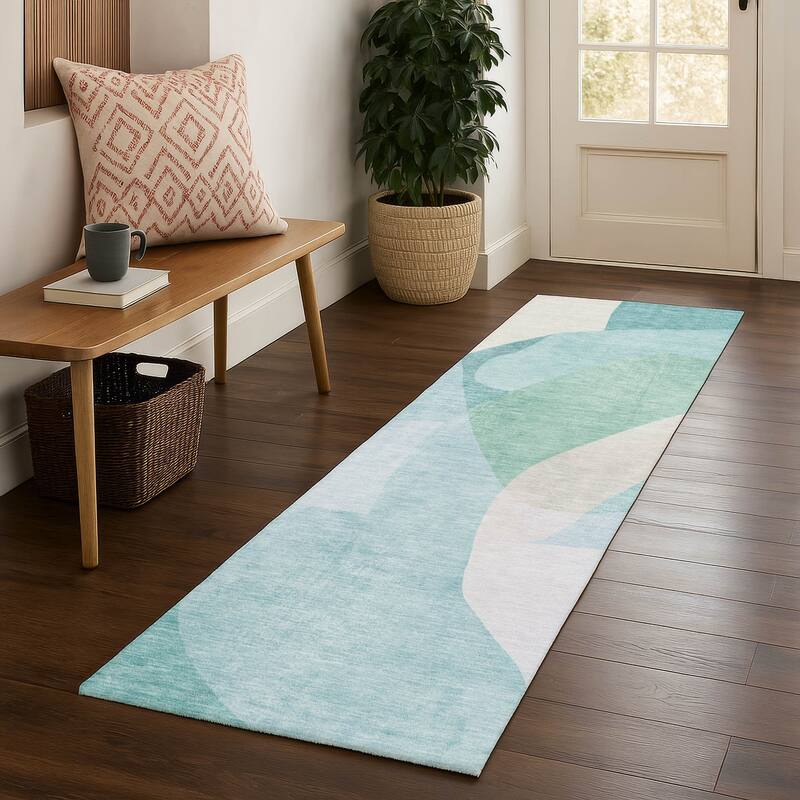 Premium Washable Super Soft Casual Contemporary Mayfield Rug - Seafoam - 2'3" x 7'6"