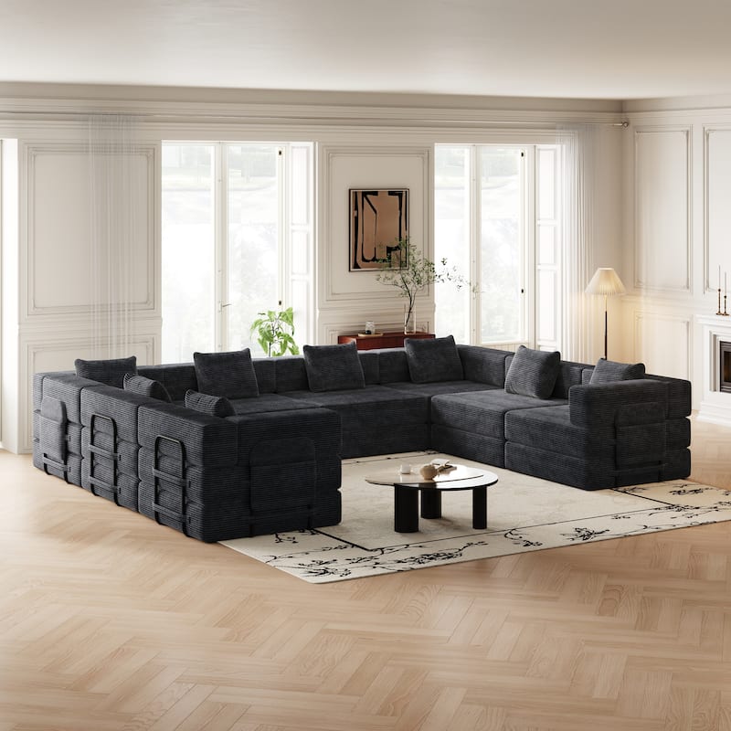 Oversized Corduroy Modular Splicing Sectional Sofa, Freely Combined - Black