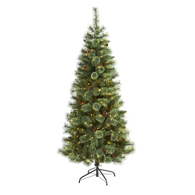 6' White Mountain Pine Christmas Tree with 300 Clear LED Lights - Green