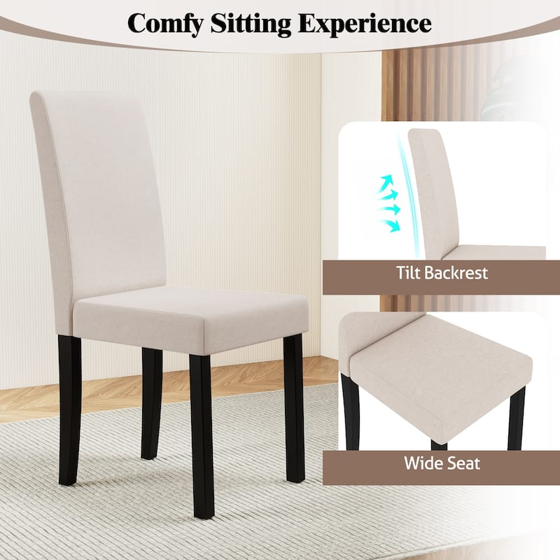 Gymax Dining Chair Set of 4 Fabric Upholstered Rubber Wood Legs Side
