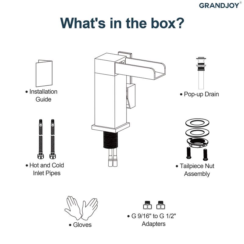 GRANDJOY LED Waterfall Bathroom Sink Faucet with Drain Assembly, Single Handle Vanity Fixture