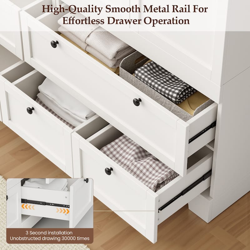 Pocassy 71" H Wardrobe Closet with Drawers and Cabinet.