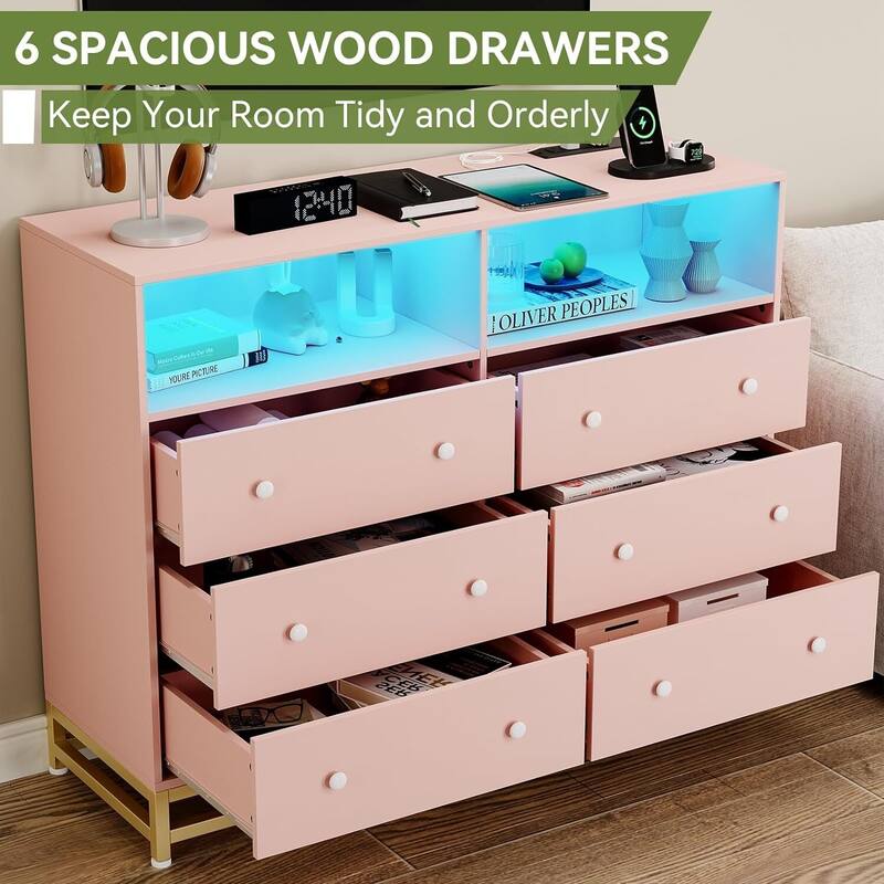 Wide Dresser for Bedroom with Charging Station