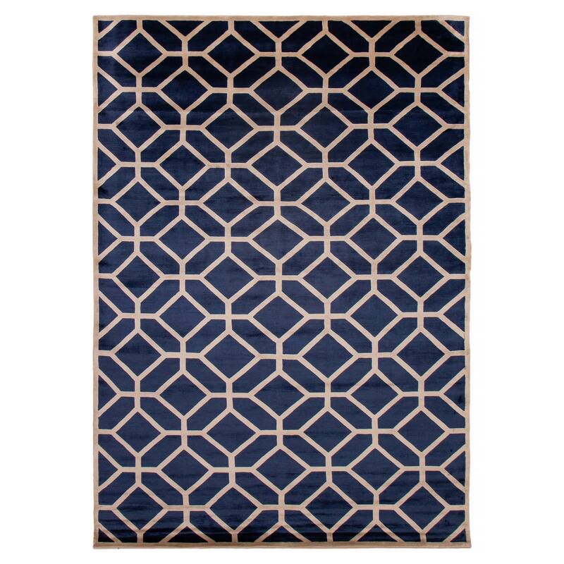 ECARPETGALLERY Hand-knotted Opulence Dark Navy Silk Rug - 7'11 x 11'2 - Dark Navy - 7'11 x 11'2