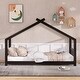 preview thumbnail 10 of 26, Sturdy Pinewood House Bed with Roof, Playful Design & Semi-Enclosed Space for Kids Twin - Dark brown