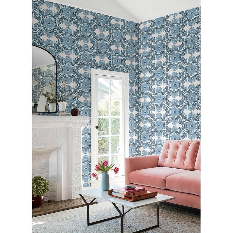 A-Street Prints Villa Blue Embellished Ogee Wallpaper