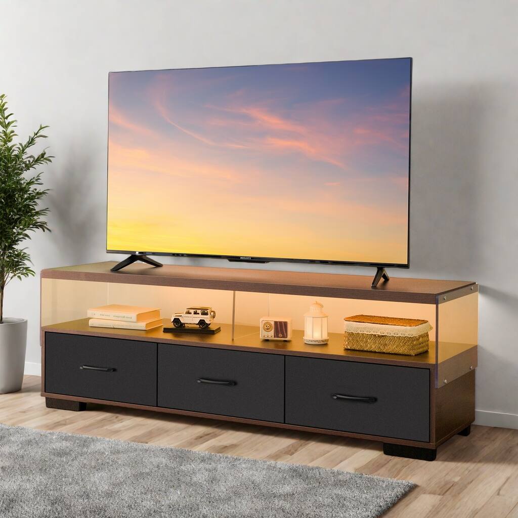 55" TV Stand with 3 Drawers & Open Display Shelf, Versatile for Living Rooms