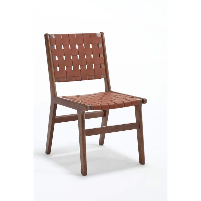 Saddle Leather Woven Dining Chair - Brown