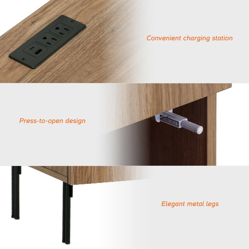 63" Modern Reeded Dresser TV Stand With Drawers, Entertainment Center With Charging Station