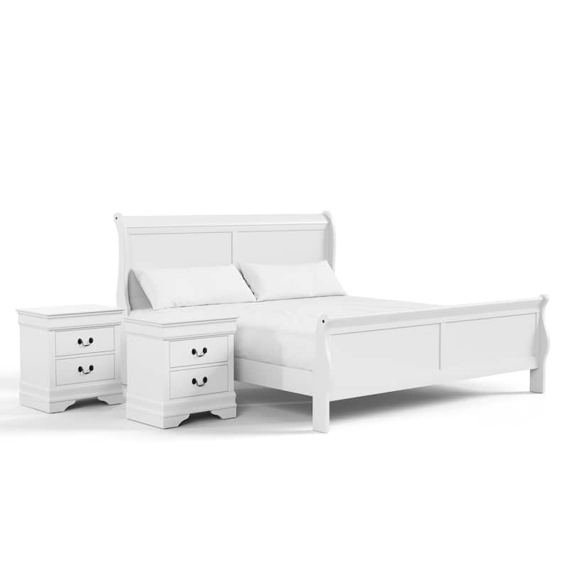 Furniture of America Devi Traditional Solid Wood 3-Piece Bed and 2 Nightstand Bedroom Set