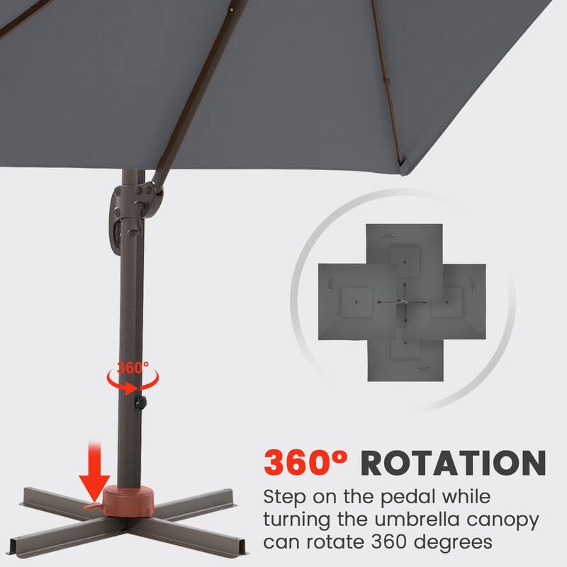 9 ft.Rotation Square Cantilever Tilt Patio Umbrella With Crank
