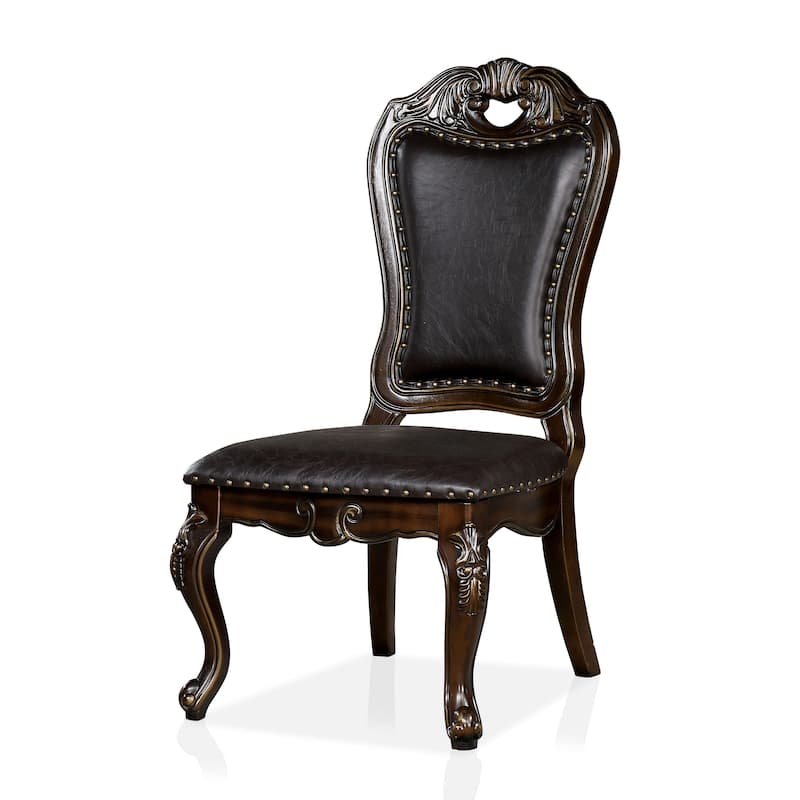 Abeni Traditional Walnut Solid Wood Nailhead Trim Side Chairs (Set of 2) by Furniture of America
