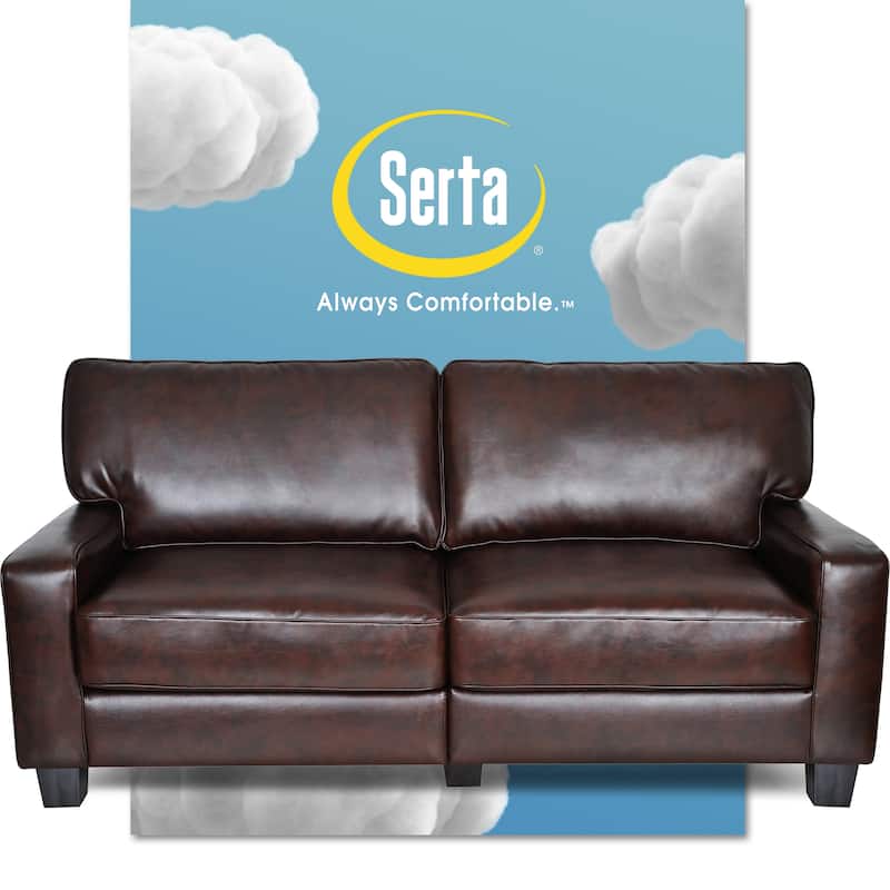 Serta Palisades Upholstered 73" Sofas for Living Room Modern Design Couch, Straight Arms, Soft Upholstery, Tool-Free Assembly - Chestnut Brown